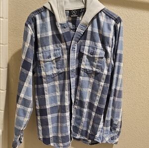 Burnside Blue Plaid Hooded Shirt Jacket